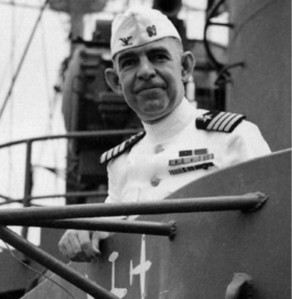 A close-up of the USS Astoria's first commanding officer, Captain George C. Dyer, wearing his choker whites and the rare white garrison cover (source: Brent Jones Collection).
